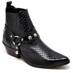 Bota Masculina Cano Curto Bico Fino Couro Anaconda