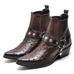 Bota Masculina Cano Curto Bico Fino Couro Avestruz