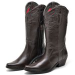 Bota Feminina Cano Alto Couro Liso Bico Fino Montaria