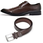KIT Sapato Social Masculino Sola de Couro + Cinto Couro