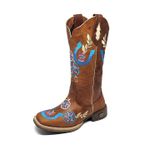 Bota Texana Country Feminina Cano Alto Couro Bordado Floral