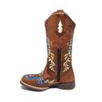 Bota Texana Country Feminina Cano Alto Couro Bordado Floral