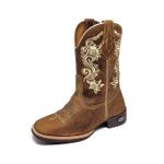 Bota Texana Country Feminina Cano Médio Couro Bordado