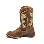 Bota Texana Country Feminina Cano Médio Couro Bordado