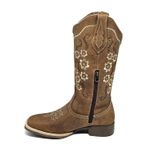 Bota Texana Country Feminina Bordado Em Flor Couro Caramelo