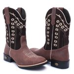 Bota Country Cano Alto Bordado Bico Quadrado