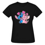 Babylook Preta Warmout Feminina Estampada Stitch Angel