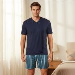 Pijama Masculino Liganete azul marinho e listrado