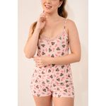 Pijama Feminino Juliana Rosa Short Doll estampa em Liganete