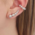 Brinco Ear Cuff Bolas Banhado Ródio Branco