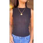 Tricot Feminino com Gola Redonda Detalhe Trançado Lateral Preto