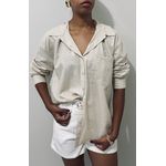 Camisa Feminina em Linho com Algodão - Manga Longa, Cor Bege, Elegância e Conforto