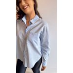  Camisa Feminina em Linho com Algodão- Manga Longa, Cor Azul Bebe, Elegância e Conforto