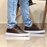 Tenis Sneaker Masculino Café Casual Sola Alta Leve