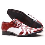 Sapato Social Gofer em Couro Verniz Vermelho e Branco com Metais Lateral - 0451PU