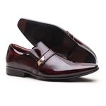 Sapato Social Gofer em Couro Verniz Dark Red com Detalhes Estampados Exclusivos - 17288APU