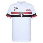 Camiseta Branca com Faixa Vermelha e Preta e Estampa do Santo Paulo