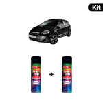 KIT SPRAY AUTOMOTIVO - PRETO VESUVIO 2001/09 POL + VERNIZ RAPIDO 300ML