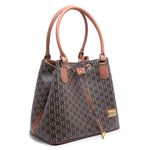 Conjunto 3 Peças estampada Bolsa Saco grande + Bolsa Transversal + nécessaire Marrom - Gouveia Costa 