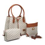 Conjunto 3 Peças estampada Bolsa Saco grande + Bolsa Transversal + nécessaire Bege - Gouveia Costa 