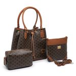 Conjunto 3 Peças estampada Bolsa Saco grande + Bolsa Transversal + nécessaire Marrom - Gouveia Costa 