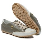 Sapatênis Em Couro Sarah Verde Oliva E Off White