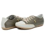 Sapatênis Em Couro Sarah Verde Oliva E Off White