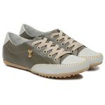 Sapatênis Em Couro Sarah Verde Oliva E Off White