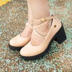 Sapato Scarpin Boneca Vitória Nude Sola Preta