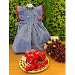 Vestido Jardim Fru-fru Xadrez azul/vermelho