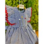 Vestido Jardim Fru-fru Xadrez azul/vermelho