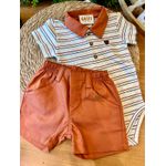 Conjunto Body Listrado Polo + Short Bebê