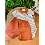 Conjunto Body Listrado Polo + Short Bebê