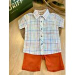 Conjunto Bata Listrada Menino + Bermuda Linho