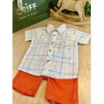 Conjunto Bata Listrada Menino + Bermuda Linho