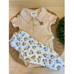 Conjunto Body Curto Gola Polo E Calça Culote Doguinhos