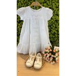 Vestido Batizado Tecido Trabalhado + Bordado Algodão