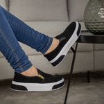 Slip On Feminino em Camurça Preto Solado Com Tiras 503-GG