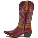 Bota Feminina Country Em Couro Vinho Cano Longo Com Bordados 6883