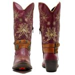 Bota Feminina Country Em Couro Vinho Cano Longo Com Bordados 6883