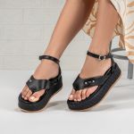 Sandália Plataforma Feminina Luna Tira Asa Delta 909-GG - Preto