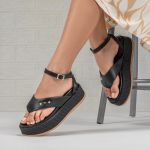 Sandália Plataforma Feminina Luna Tira Asa Delta 909-GG - Preto