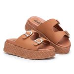 Sandália Plataforma Feminina Aura Com Fivelas Ajustáveis 910-GG - Caramelo
