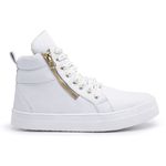 Tênis Sneaker Feminino Botinha Com Ziper Lateral - Branco