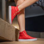 Tênis Sneaker Feminino Botinha Com Ziper Lateral - Vermelho