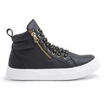 Tênis Sneaker Feminino Botinha Com Ziper Lateral - Preto