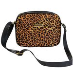 Bolsa Feminina Transversal Quadrada Animal Print Onça Com Abertura em Zíper