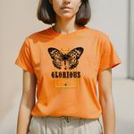 Camiseta Feminina T-shirt Borboleta Estampada - Laranja