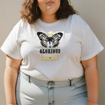 Camiseta Feminina T-shirt Camisa Baby Look Plus Size Blusa Borboleta Estampada - Branco