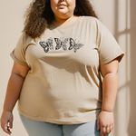 Camiseta Feminina T-shirt Borboletas Blusinha Plus Size Baby Look Camisa - Caqui